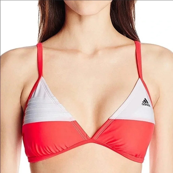 NWT Adidas Striped “Shock Red” bikini top - Picture 2 of 15